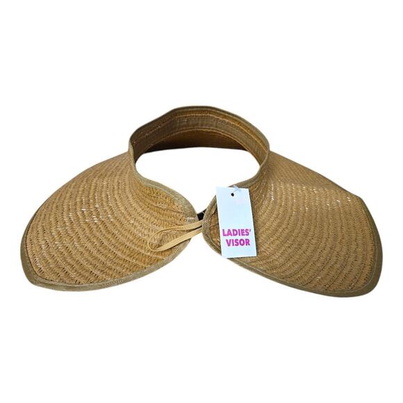 NEW Women's Sun Visor Hat in Natural Beige Straw (16" diameter) - Picture 3 of 4